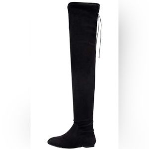 Nature Breeze - Black Stretchy Thigh High Flat Heel Boot
